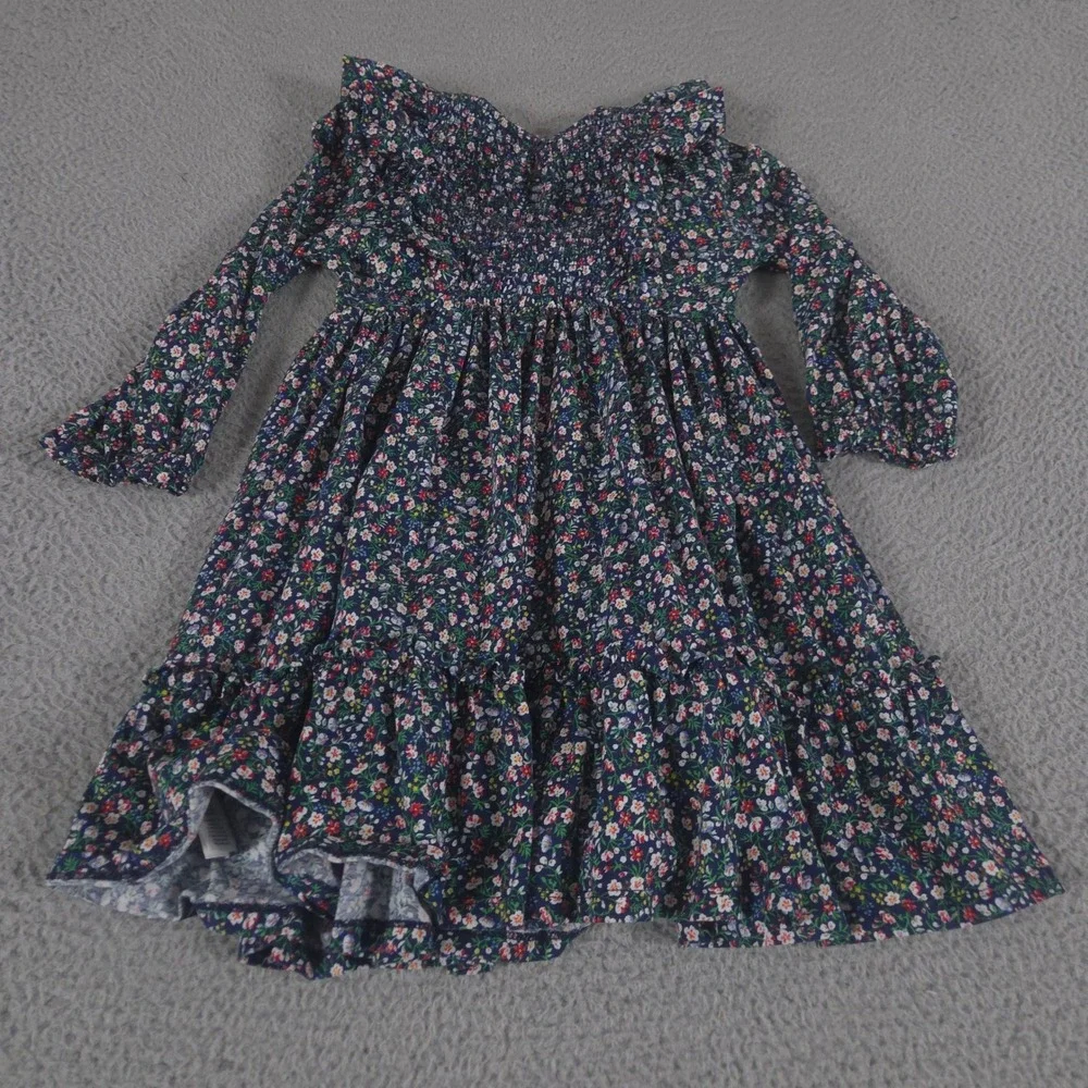 Polo Ralph Lauren Dress Girls M(8-10) Floral Smocked Cotton Jersey Ruffle Tier